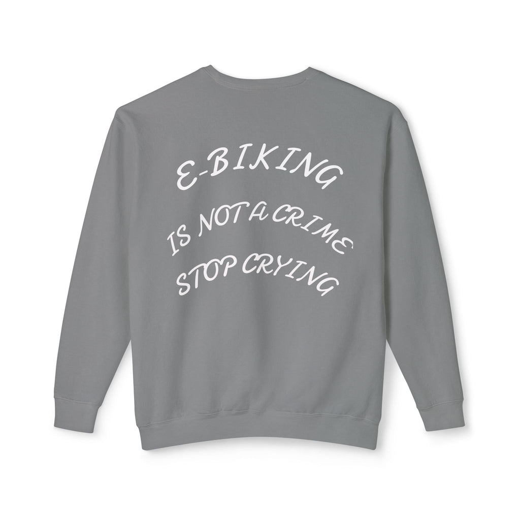 E-Biking Is Not a Crime Crewneck Sweatshirt | Minimal Planet Chest Logo