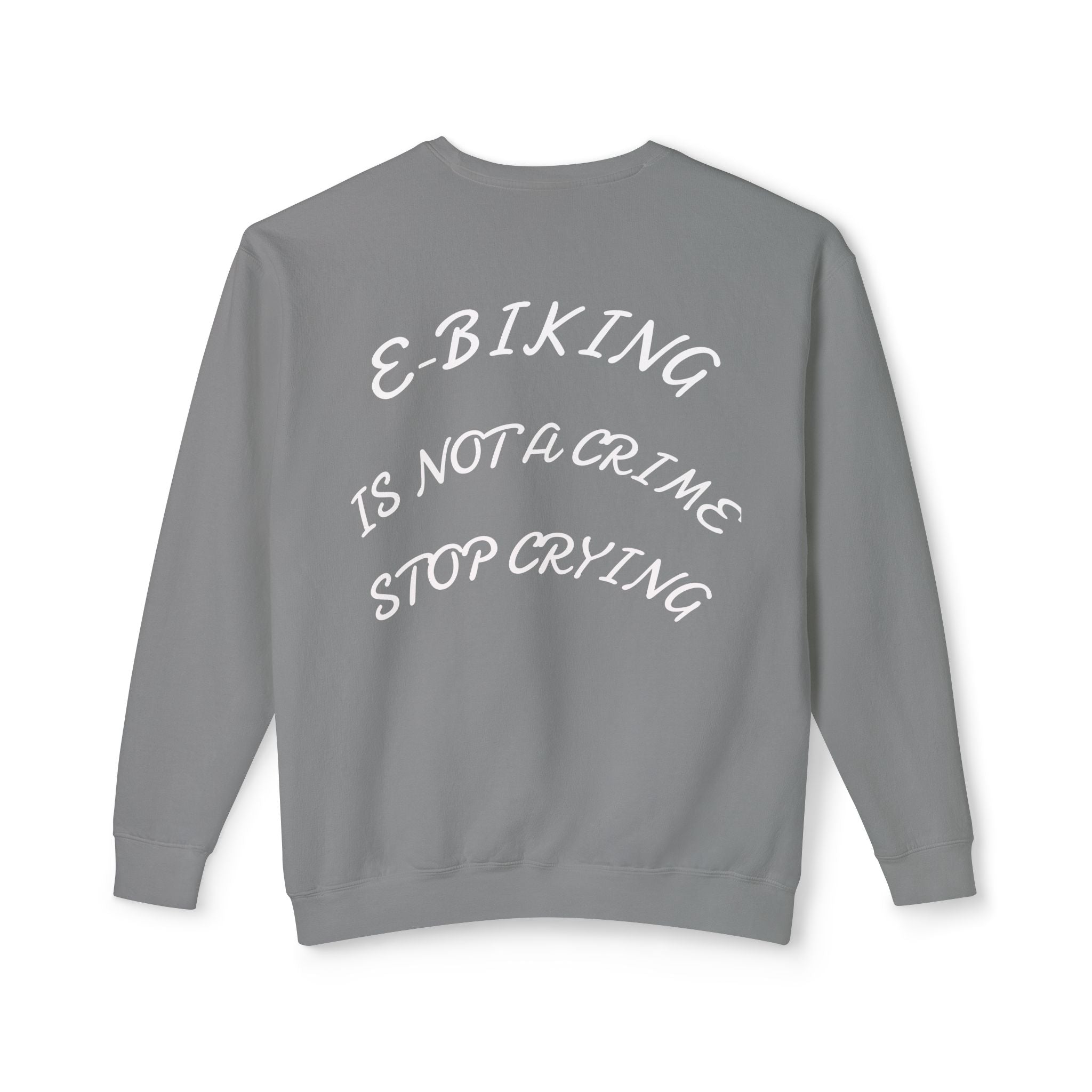 E-Biking Is Not a Crime Crewneck Sweatshirt | Minimal Planet Chest Logo