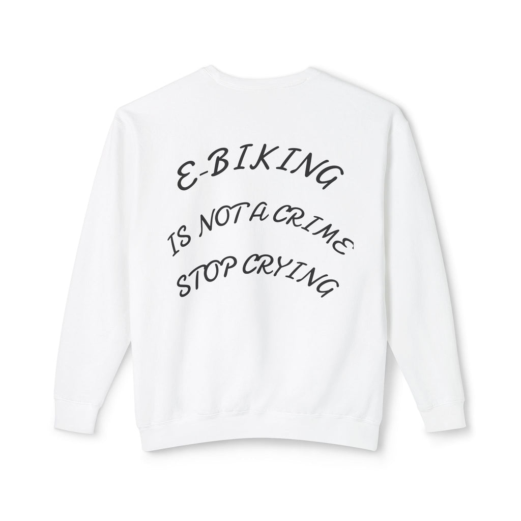 E-Biking Is Not a Crime Crewneck Sweatshirt | Minimal Planet Chest Logo