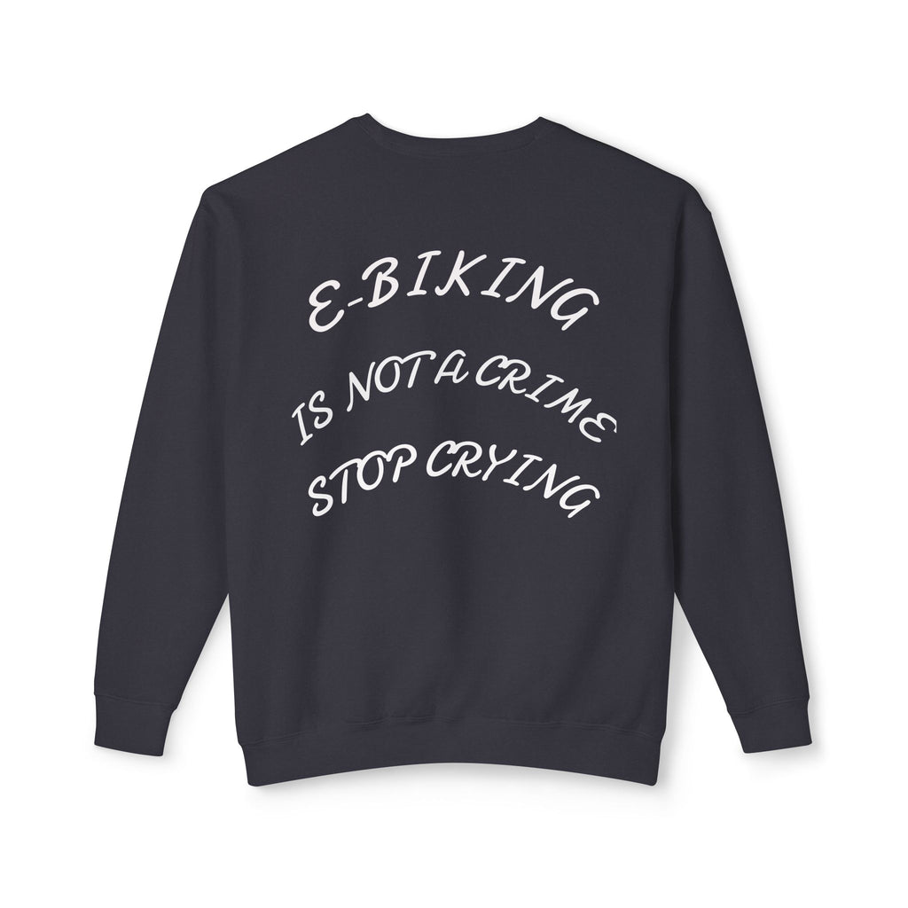 E-Biking Is Not a Crime Crewneck Sweatshirt | Minimal Planet Chest Logo