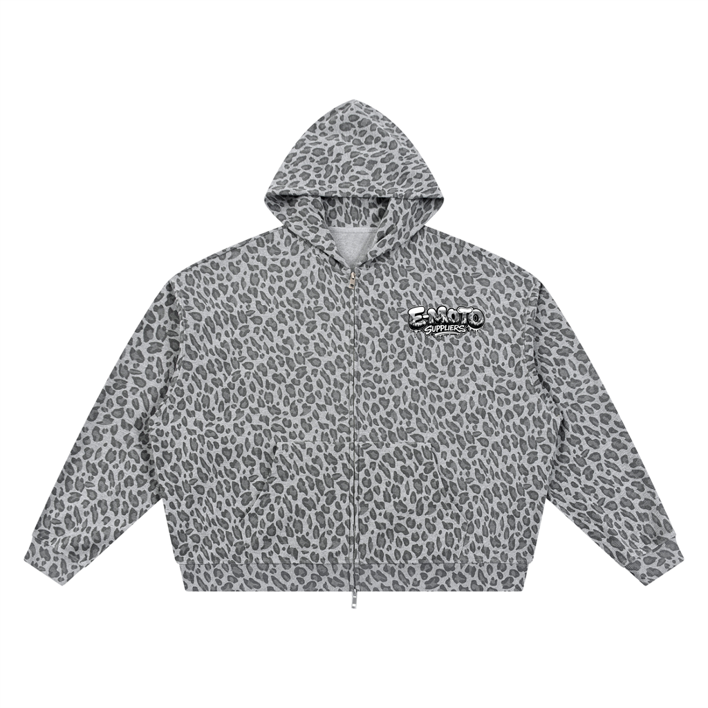 E-MOTO SUPPLIERS leopard print zip up